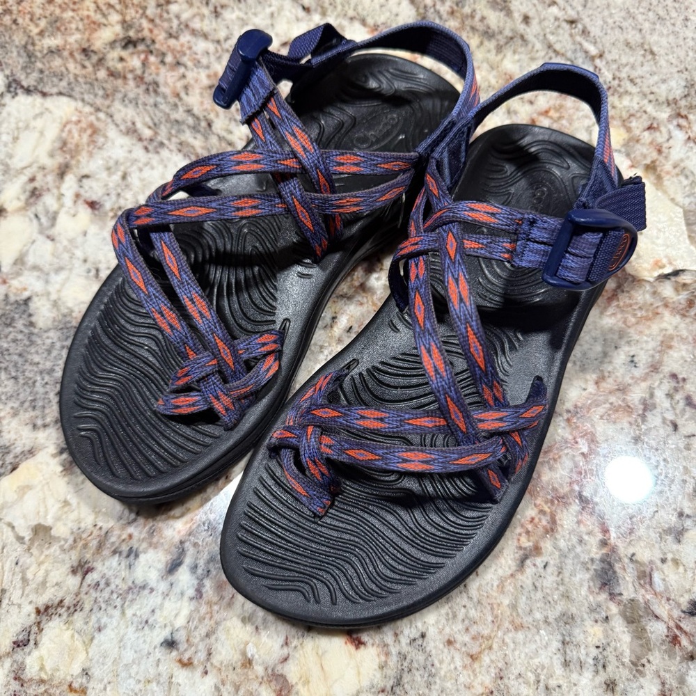 Women’s Blue and Orange Zvolv X2 Sandals Size 7